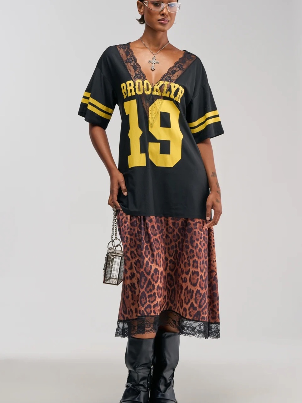 Brooklyn 19 Black & Yellow Lace-Trim V-Neck Dress